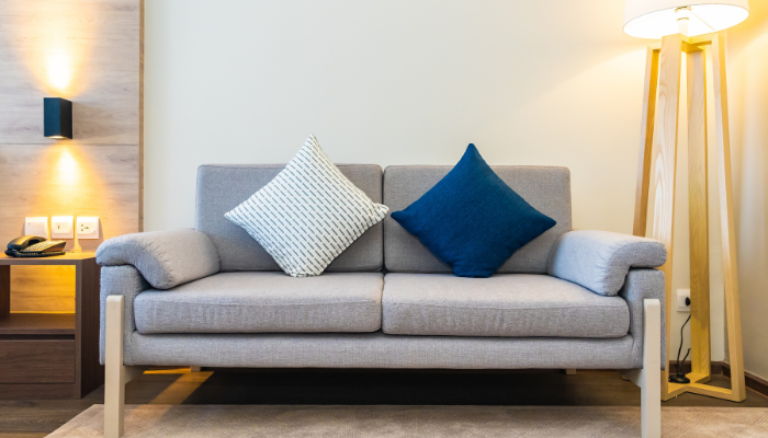 Modern sofa set in a Trivandrum living room by The Bed Store